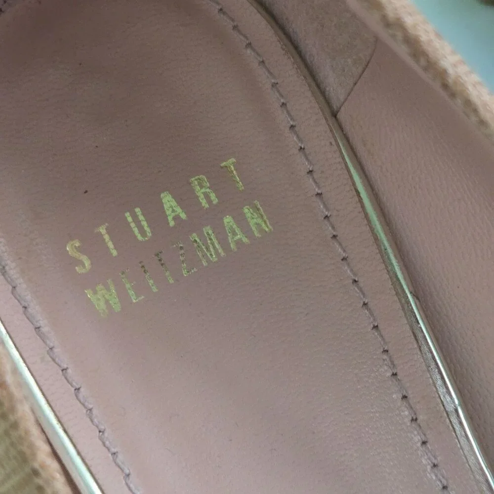 Stuart Weitzman Beige Lizard Embossed Logosavior Pumps Open Toe Size 7.5W